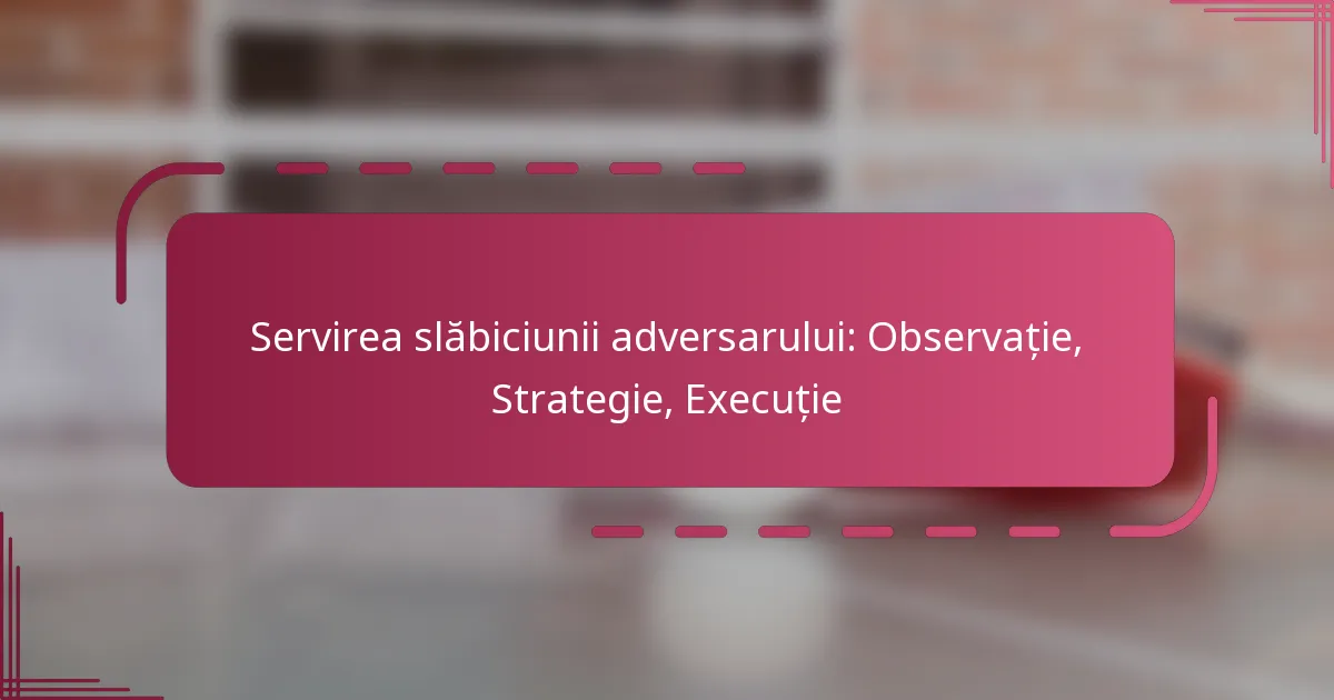 Servirea slăbiciunii adversarului: Observație, Strategie, Execuție